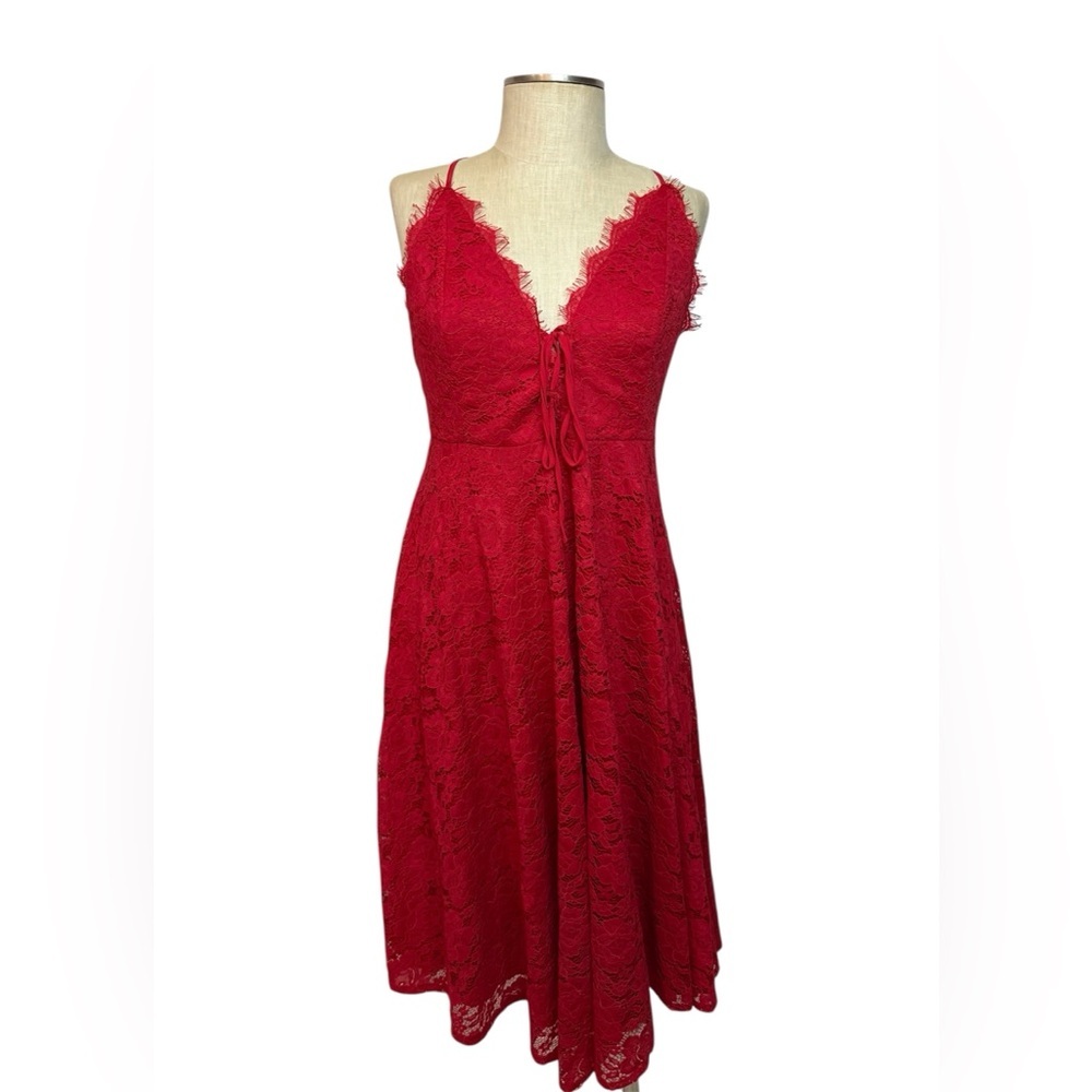 Lulu's Red Lace Midi Dress NWOT